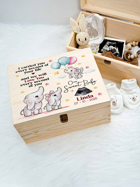 Personalized Baby Memorial Wooden Box – Our Sweet Baby Elephant Design
